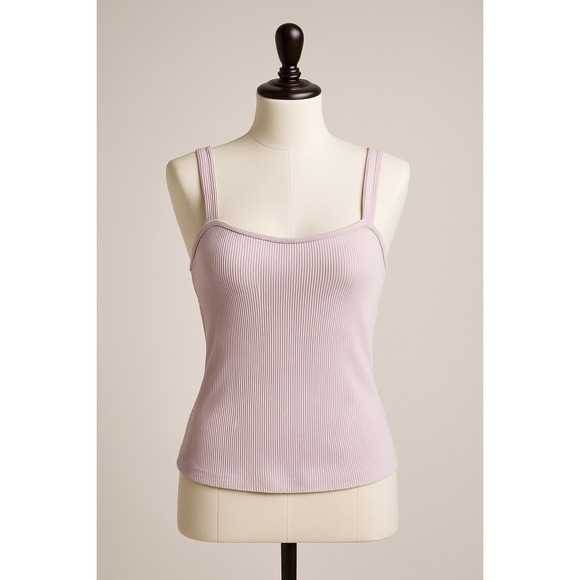 Express Ribbed Tank Top Women's Medium Pink Lilac Cami Basic Staple Minimalist - Picture 1 of 8